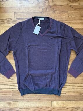 NWT JAGVI Rive Gauche 100% Extrafine Merino Wool V-Neck Sweater Italy (Size XXL)
